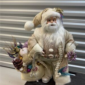 Festive Santa Claus Figurine with Gold and Purple Accents. NEW